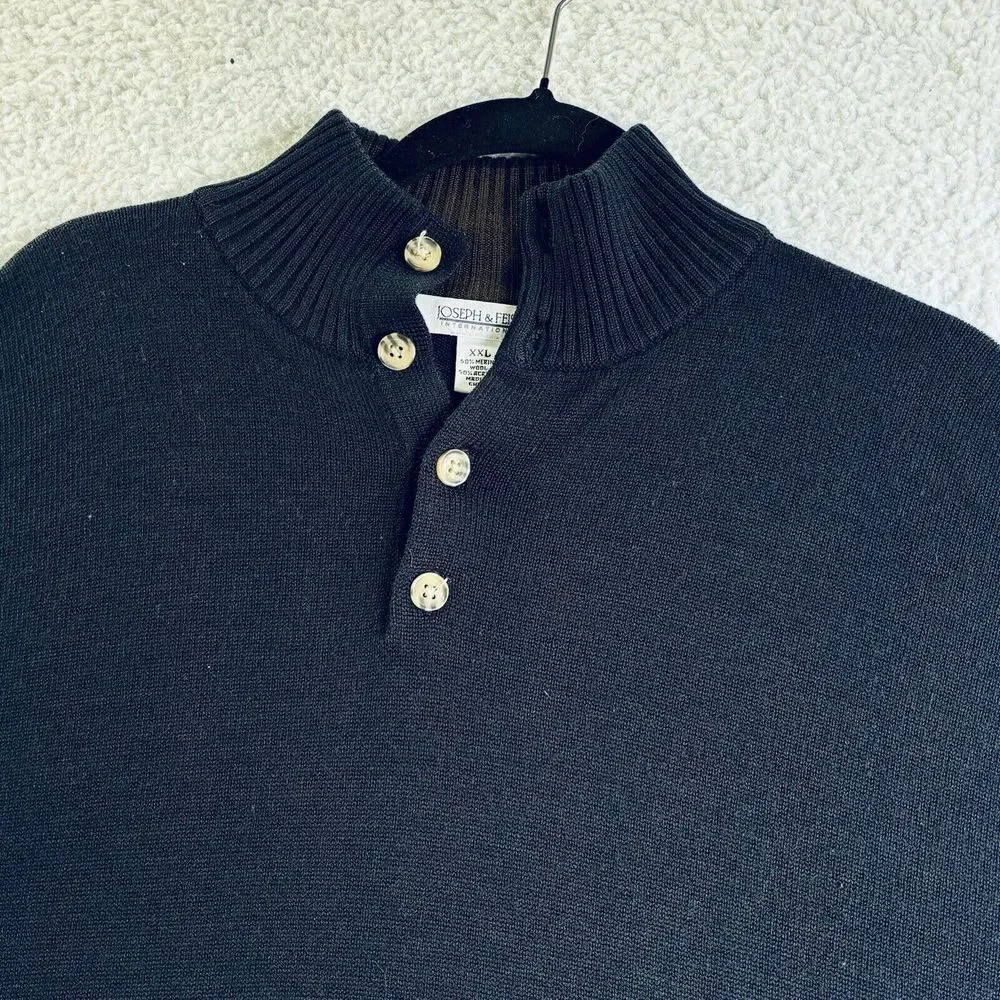 Joseph‎ Feiss Mens XXL Navy Merino Wool/Acrylic Long Sleeve 1/4 Button Sweater